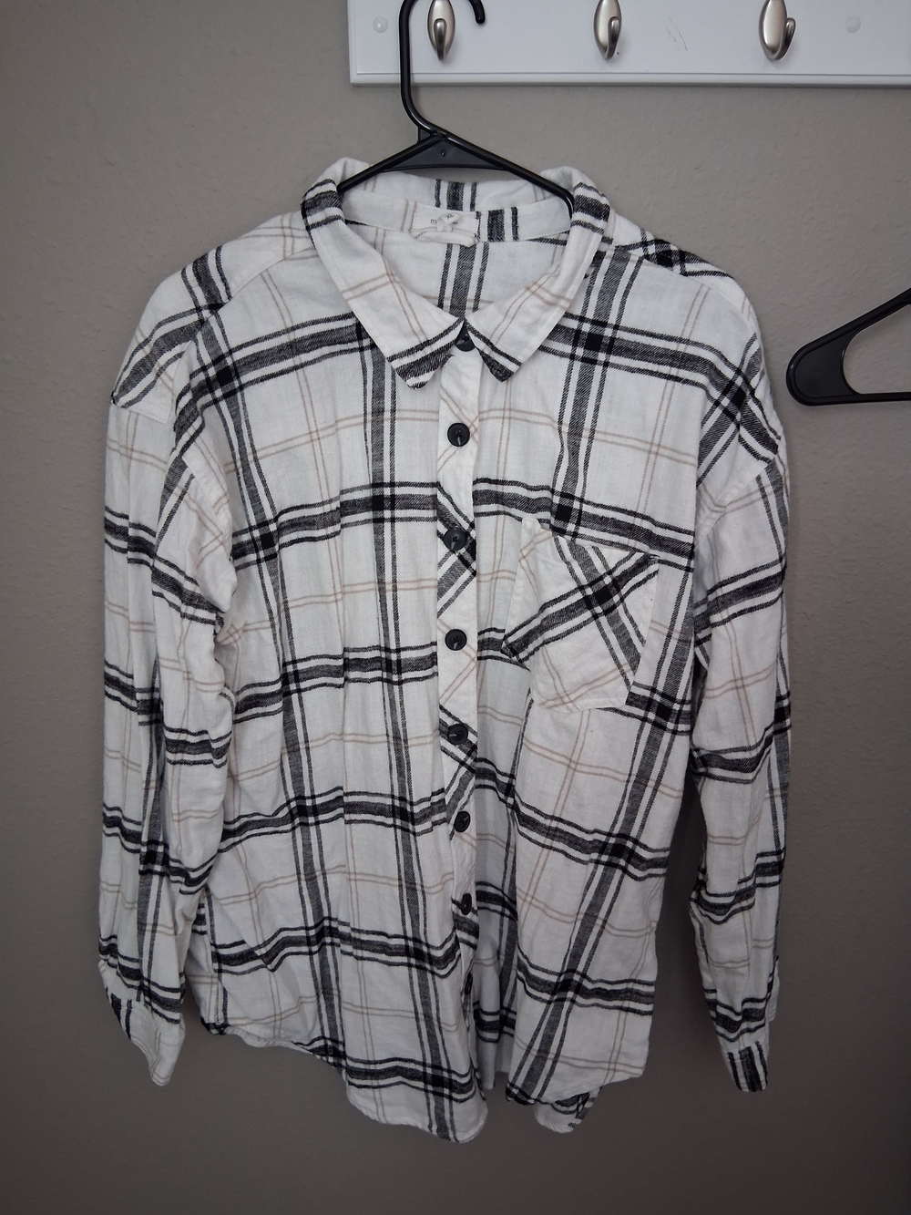 Maurices White Plaid Button-Down Shirt with Black & Tan Stripes